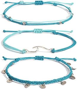 Lynnaneo Waterproof String Anklets Cute Beaded Ankle Bracelets Beach Wave Anklet Stainless Steel Coin Boho Ankle Jewelry for Women Teen Girls, Adjustable, Metal