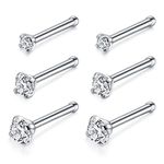 D.Bella 20G Stainless Steel Nose Rings Studs Straight Bone Piercing Clear Diamond CZ 1.5mm 2mm 2.5mm 3mm - Silver