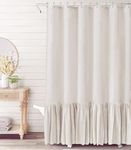 Beige Farmhouse Shower Curtain with A Ruffle Hem, Linen Shower Curtain for Bathroom, Natural,72"x72" 12 Hooks