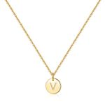 TINGN Tiny Letter Necklace for Women Jewelry, 14K Gold Filled Disc Necklace Double Side Engraved Hammered Disc Letter Necklace for Girls Jewelry Birthday Gifts for 9-14 Year Old Girls Pendant V