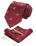 JEMYGINS Festival Red Christmas Tie and Pocket Square with Tie Clip and lapel pin Set (2)