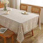 JIALE Tablecloths for Rectangle Tables,Cotton Linen Table Cloth Waterproof Tablecloth Wrinkle Free Farmhouse Dining Table Cover,Soft Fabric Table Cloths with Tassels,Plaid,55" X 86",6-8 Seats