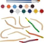 Belle Vous Unfinished Wooden Snake Toys (10 Pack) - Blank Canvas Wiggly Snake with Paint and Brushes - Jointed Flexible Toys for Halloween/Birthday Party, Trick Prop, Kids Animal Model Arts and Crafts