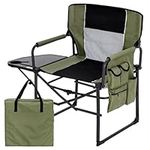 YOUGYM Wide Folding Director Chair with Table, Outdoor Camping Chair for Adults with Cup Holder Load Capacity 330 Lbs, Portable Lightweight Chair for Outside with Carry Bag for Home Patio, Green