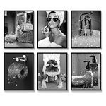 Luodroduo Fashion Wall Art Bathroom Wall Decor Prints Set of 6 Black and White Glam Glitter Canvas Posters Pictures Photos Artwork Modern Women Funny (Black and White, 8"x10" UNFRAMED)