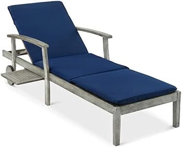 Best Choice Products 79x26in Acacia Wood Chaise Lounge Chair Recliner, Outdoor Furniture for Patio, Poolside w/Slide-Out Side Table, Foam-Padded Cushion, Adjustable Backrest, Wheels - Gray/Navy
