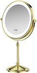 DOWRY 4000 mAh Rechargeable Lighted Makeup Mirror 10x Magnification Vanity Mirror Tabletop Two-Sided Swivel Gifts for Women Wife Mom Teengirls Mothers Day Gold Finish