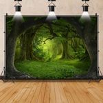 Leowefowa Vinyl 10x8ft Green Forest Photography BackdropFairy Tale Forest Old Tree Grass Field Jungle Forest Background Birthday Party Decor Children Kids Adults Portraits Backdrop Photo Studio Props