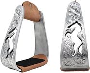 CHALLENGER Horse Saddle Stirrups Western Lightweight Aluminum Angled Engraved Standing Horse Cut-Out 51205