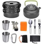 Lista Camping Cookware Set, Cooking Set Water Kettle Pan Pot with Mini Stove,Travelling Hiking Picnic BBQ Tableware Camping Equipment for 2 to 3 Person