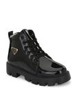 POS PLANET OF SHOES Premium Men's Patent Leather Boots Stylish Durable Footwear for Every Occasion Black (Black, 9)