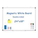 WALGLASS Double-Sided White Board, 24" x 18" Dry Erase Board Magnetic Whiteboard for Wall, Hanging Mounted Whiteboard Silver Aluminium Frame for Home, School, Office, Kitchen