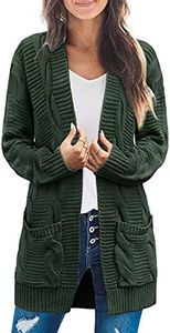 MEROKEETY Women's 2024 Long Sleeve Cable Knit Cardigan Sweaters Open Front Fall Outwear Coat, Green, Small