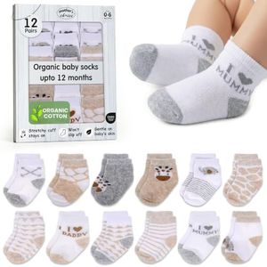 Mother's Choice Organic Cotton Baby Socks, 12 Pairs, Unisex 0-6 Months - Soft, Hypoallergenic Newborn & Infant Socks - Baby Girl & Boy Gifts