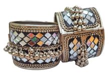 Fuschianet Celebrity White Mirror Kada Bangle 1 Pair(2 Piece) for Girls and Women