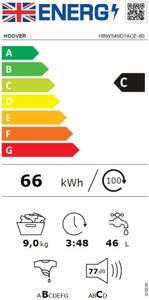 Hoover Integrated Washing Machine, 9kg 1400RPM – White/Chrome