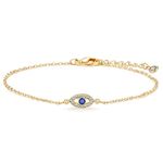 Dainty Evil Eye Bracelets for Women, Gold Plated Adjustable Evil Eye Lucky Amulet Chain Bracelet Jewelry Gifts, adjustable, Agate