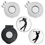 2 Pack Golf Ball Markers with Silver Color Golf Hat Clips + 1 Pack Black Golf Hat Clip, 3 Pcs Iron Cap Clips Value Sets for Men Women Golfer, Removable Attaches Easily to Golf Cap Premium Gifts