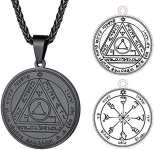 FaithHeart Collares Negros Dudaderos Signos Domingo Sol Acero Inoxidable 316L Cadena Metálica Hipoalergénica Sello Solomon Medallón Circular para Amigos