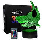 Shark 3D Night Light for Kids, 3D Illusion Bedside Table Lamp with 16 Colours Changing and Remote, Shark Toys for Boys, Birthday Gifts for Children and Adult