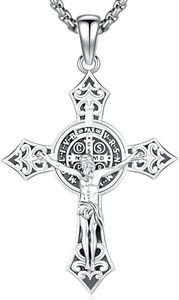 Friggem Collar Jesús, Colgante Cruz de Jesús de Plata de Ley 925 Collar Colgante Hombre Collares Religiosos Joyería Amuleto Regalos para hombre y mujer
