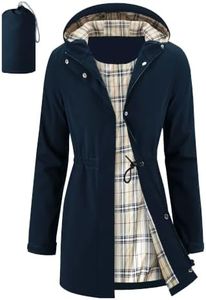 iCreek Women's Long Rain Jacket Waterproof Packable Hooded Windbreaker (Navy Blue, S)