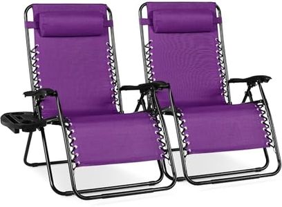 Best Choice Products Set of 2 Extra Wide Adjustable Steel Mesh Zero Gravity Lounge Chair Recliners w/Pillows and Cup Holder Trays - Amethyst Purple