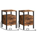 HOOBRO Set of 2 End Table with Charging Station, Bedside Table with 2 Drawer & USB Ports & Power Outlets, Nightstand for Small Spaces, Stable and Sturdy, for Living Room, Rustic Brown BF43UBZP201