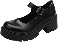 Women's Platform Mary Janes Chunky Heel Ankle Strap Uniform Dress Shoes Heeled Gothic Lolita Oxfords, Single Strap-matt Black, 9