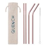 Stainless Steel Rose Gold Reusable Metal Straws, 4 Straws + 1 Brush Cleaners + Free Carry Pouch + Silicone Tips (4 Rose Gold Straws + 1 Brush)