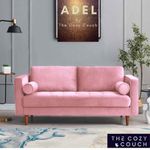 The Cozy Couch - Adel2024 Love seat Two Seater Sofa Couch with 2nos. Bolster, Upholstery Velvet, Color- Blush Pink.