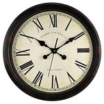 DIYZON Round Classic Wall Clock Silent Non Ticking 16 Inch Extra Large Quality Quartz Vintage Clock, Rome Retro Decorate Clock Battery Operated, Easy to Read for Home Kitchen Living/Restaurant