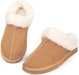 Parfeying Women's Slip on House Slippers, Real Wool from Sheep, Anti-slip Rubber Sole Warm Indoor Outdoor Slippers for Women,L23606 CHES 7US