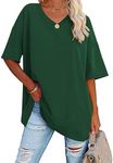 Ebifin Women's Oversized T Shirts Short Sleeve Plain V Neck T Shirt Basic Tees Loose Cotton Tunic Tops.Green.XL