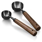 Sekonow 2Pcs Coffee Scoop for Ground Coffee - 1 Tbsp (15ml) & 2 Tbsp (30ml) Tablespoon Scoop, 304 Stainless Steel Coffee Measuring Spoon with Long Walnut Wood Handle, Black