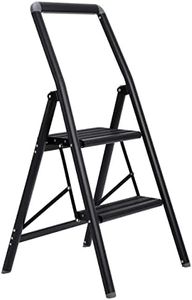 BIRDROCK HOME Slim Aluminum Step Ladder - Lightweight Folding Step Stool for Kitchen, Home, Small Cabinets, or Closet - Compact Narrow Metal Stepstool with Anti-Slip Steps - 2 Step Ladder for Adults