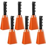 6 Pcs 10 Inch Cowbell with Handle Cheering Bell for Sports Events Large Noise Makers Cowbells Loud Cowbell Bulk for Football Games Party Chimes Percussion Musical Instruments (Orange)