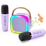 Karaoke Machine for Kids, Portable Bluetooth Speaker with 2 Wireless Microphones, Hassokon Karaoke Toys with LED Light, Gifts for Kids Age 3-18,Boys,Girls, Adults, Party, Home, KTV, Travel (Purple)