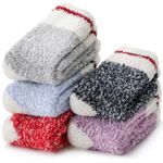 Womens Fuzzzy Socks Fluffy Slipper Winter Warm Cozy Thick Plush Cabin Soft Fleece Comfy Sleep Soft Socks Christmas Gift Stocking Stuffers for Mom Her Wife Teen Girls (Red Stripe Cuff)