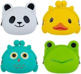 AUEAR, 4 Pack Cartoon Animal Silicone Coin Wallets Purse Headset Bag for School Prize Gifts Goodie Bag Filler