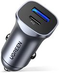 UGREEN USB C Car Charger, PD 20W & QC18W Fast Car Charger Adapter, Dual Port Mini USB Car Charger Compatible with iPhone 16 Pro Max/15/14/13/12, iPad, Galaxy S24/S23/S22/S21/S20, Google Pixel, LG