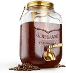 Cold Brew Mason Jar (128 oz) Iced Coffee Cold Brew Pitcher Home, 1 Gallon Cold Brew Coffee Maker for Brewing Ice Coffee and Tea, Cold Brew Glass Pitcher with Filter, Large Cold Brew Maker (Gold)