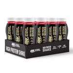 Optimum Nutrition High Protein Shake Bottles, Ready To Drink Healthy Snacks, No added sugars, low fat , Post Workout Snack for Men and Women, Strawberry Flavour, ((12x500ml)), Packaging may vary