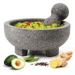 Luvan Large Mortar and Pestle Set 8 Inch Unpolished Granite Non-Slip Base Stone Grinder Molcajete Mexicano Bowl for Guacamole Salsa Spices Pesto Herb, Durable and Easy to Clean