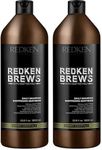 Redken Brews Shampoo, Daily Shampoo For Men, Lightweight Cleanser For All Hair Types,With Protein, Moisturizing, Essentials for Men, Perfect for Suitcase or Gym, 1000 ML (Pack of 2)