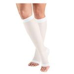 Truform Sheer Compression Stockings, 15-20 mmHg, Women's Knee High Length, Open Toe, 20 Denier, Large, White