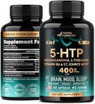 5HTP 400 mg Capsules - 5-HTP Supplement Tryptophan - Ashwagandha | L-Theanine | St. John's Wort | Vitamins B6 & D3 | 5 HTP - Sleep, Mood & Brain Support - NON-Habit Forming & Drug-Free - 60 Capsules