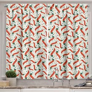 Lunarable Cinco De Mayo Kitchen Curtains, Graphic Hot Chili Peppers Pattern on Colorful Dotted Background, Window Drapes 2 Panel Set for Kitchen Cafe Decor, 55" X 39", Red Green