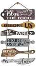 EXQUIDECA Bless the Food Before Us Farmhouse Kitchen Wall Decor - Dining Room Decorations Collage Wall Art in Neutral Grey Color - Wooden Rustic 6pcs Roped Sign 25x14 Inches Vertical