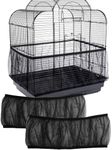 2 PCS Bird Cage Seed Catcher, 200X35cm Large Bird Cage Cover, Adjustable Soft Mesh Bird Cage Cover, Birdcage Skirt Protection Mesh, Universal Birdcage Cover for Parakeet Round Square Cage (Black)